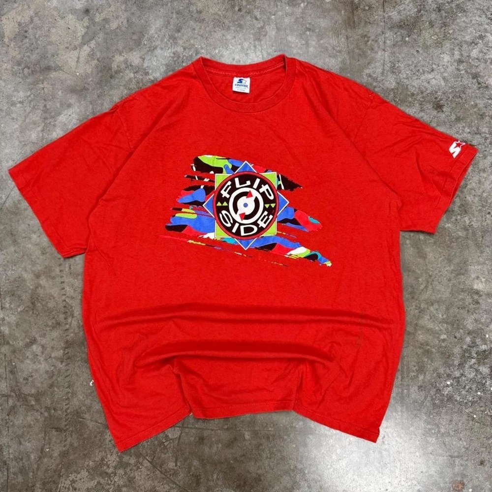 Vintage 90s Starter Flip Side Skater Graphic Tee Red Orange XL Made in USA